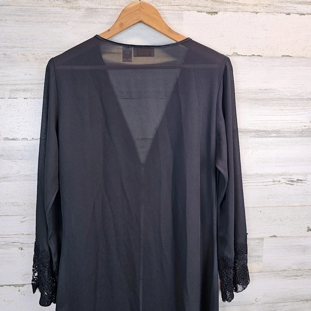 Vintage Victoria's Secret Semi-Sheer Full Length Robe M L Black Dark Romantic
